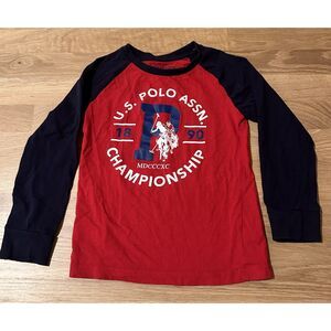 U.S. Polo Assn. Boys Long Sleeve Shirt Size 4-5 Red Black Logo Graphic